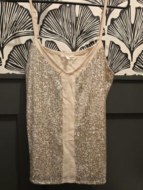 Maurices Beige Sequin Tank with Silver Accents